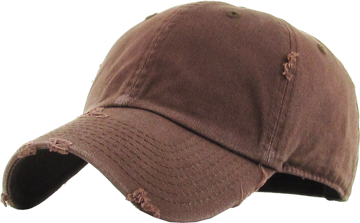 Brown Distressed Vintage Baseball Cap Front Side View